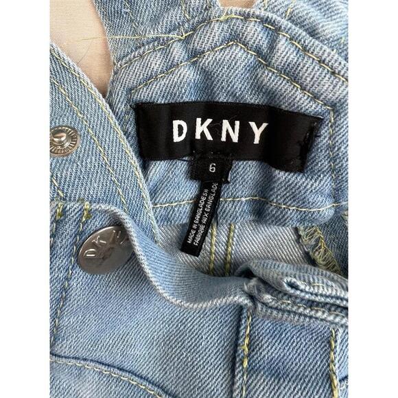 DKNY Girls Denim Jumper Dress Button Front Pocketed Strap Shoulders Overall Sz 6 - Picture 6 of 8